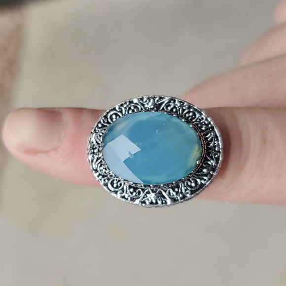 New Huge Faceted Chalcedony 925 Silver Statement Ring. - Picture 10 of 16